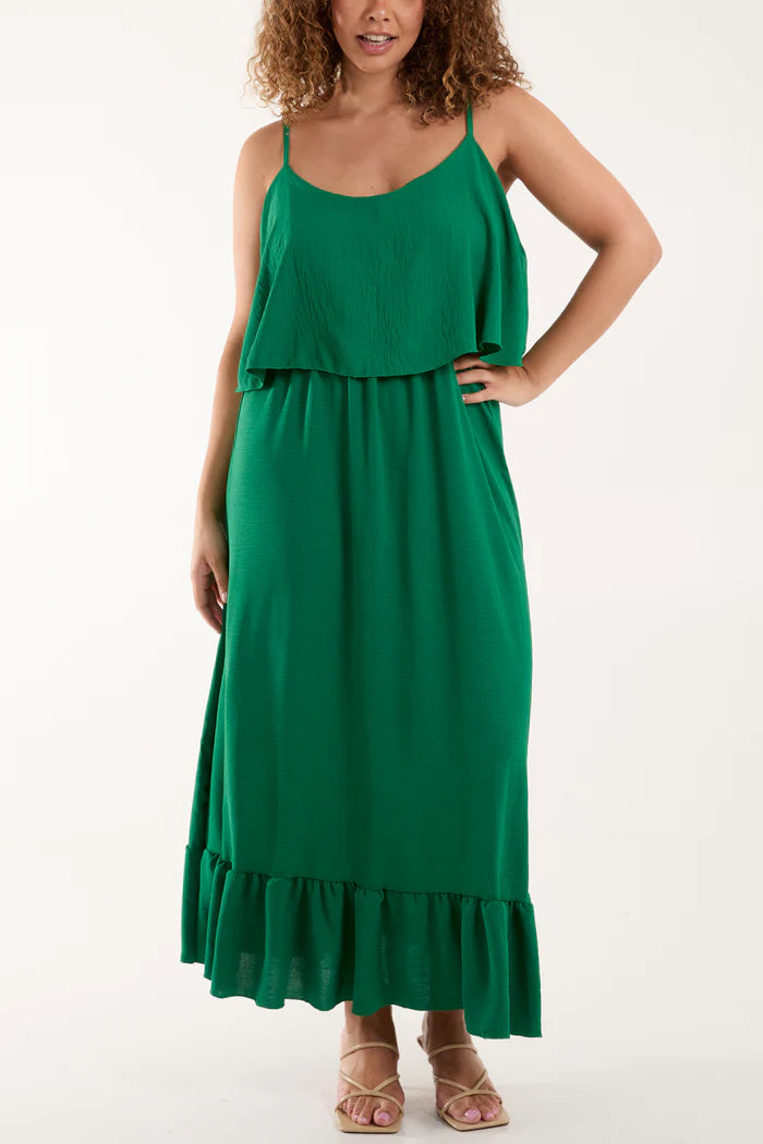 GREEN DOUBLE LAYER CAMI MAXI DRESS ONE SIZE 10-18