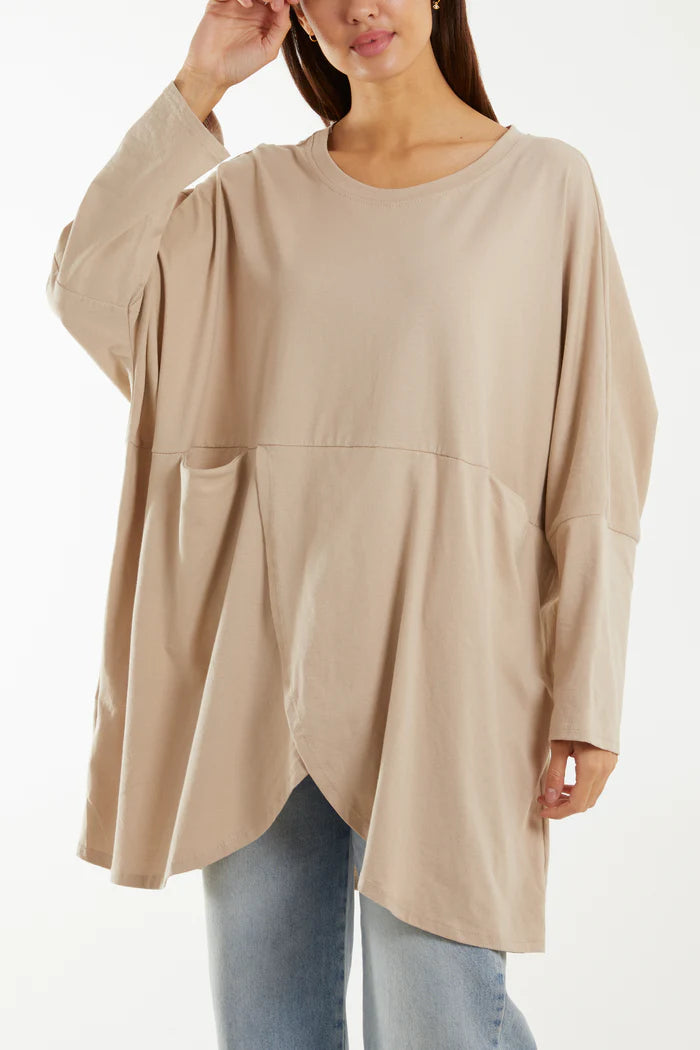 STONE WRAP FRONT POCKETS LONG SLEEVE TOP ONE SIZE 12-22