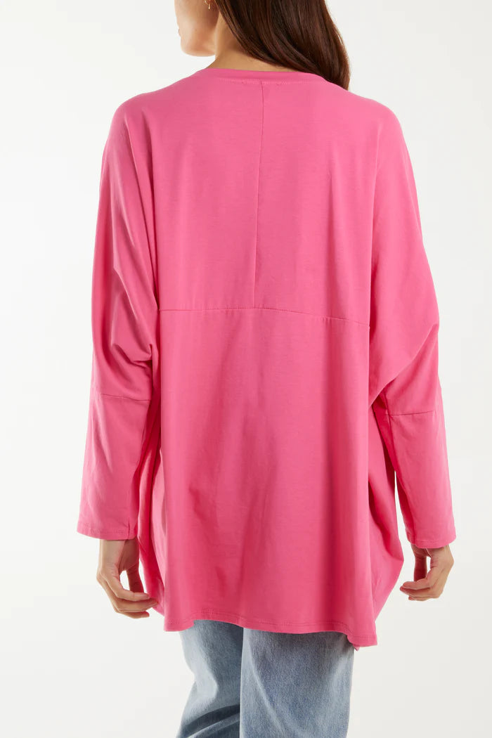 PINK WRAP FRONT POCKETS LONG SLEEVE TOP ONE SIZE 12-22