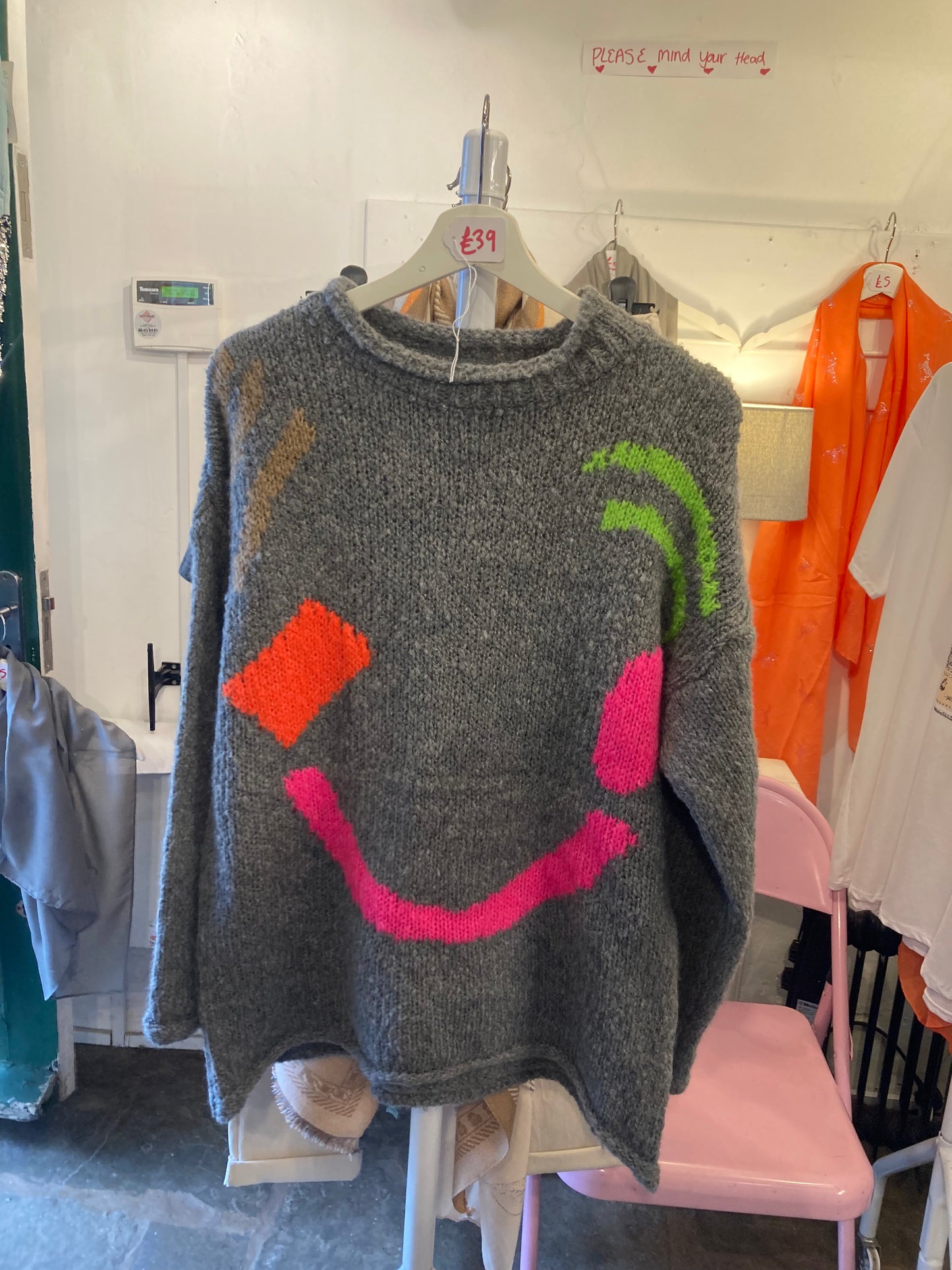GREY SMILEY FACE JUMPER ONE SIZE 10-16
