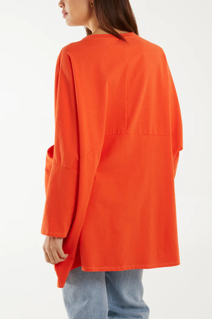 ORANGE WRAP FRONT POCKETS LONG SLEEVE TOP ONE SIZE 12-22
