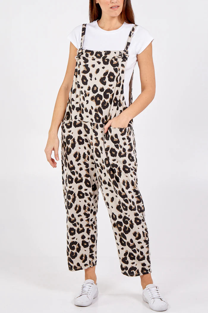 LEOPARD PRINT DUNGAREES ONE SIZE 10-18