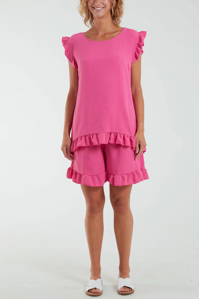 PINK FRILL CO-ORD SET TOP AND SHORTS ONE SIZE 10-18
