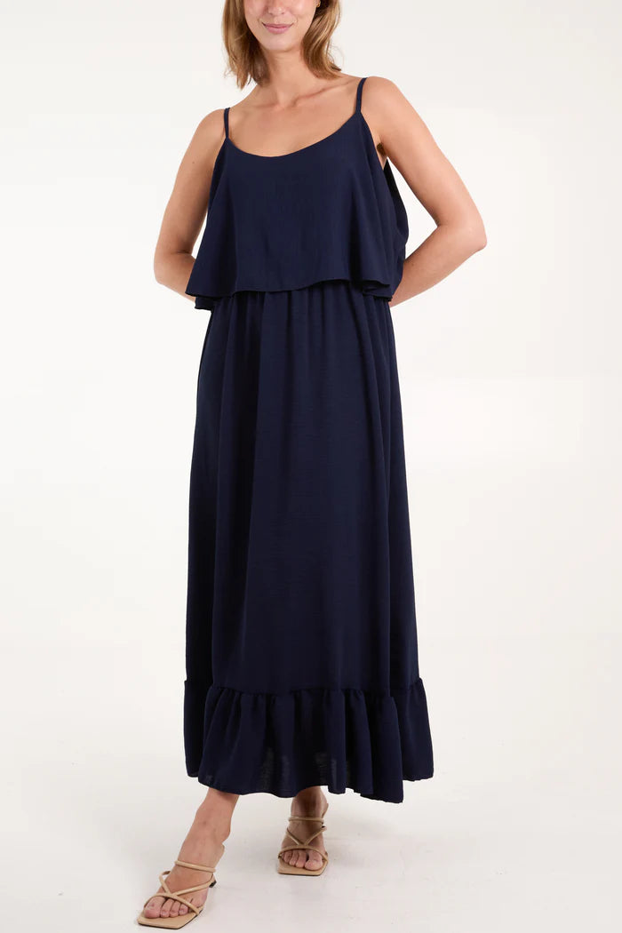 NAVY DOUBLE LAYER CAMI MAXI DRESS ONE SIZE 10-18